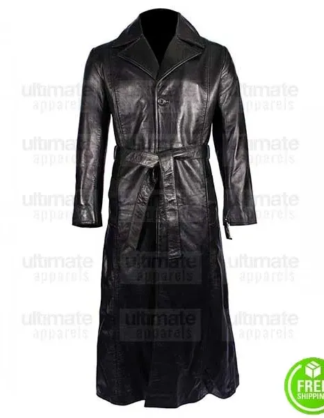 MEN'S BLACK KNEE LENGTH LEATHER TRENCH COAT MEN'S BLACK KNEE LENGTH LEATHER TRENCH COAT
