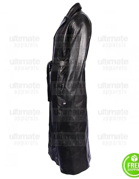 MEN'S BLACK KNEE LENGTH LEATHER TRENCH COAT MEN'S BLACK KNEE LENGTH LEATHER TRENCH COAT