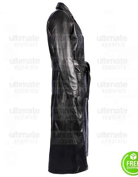 MEN'S BLACK KNEE LENGTH LEATHER TRENCH COAT MEN'S BLACK KNEE LENGTH LEATHER TRENCH COAT