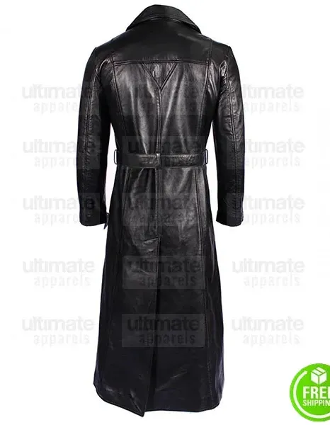 MEN'S BLACK KNEE LENGTH LEATHER TRENCH COAT MEN'S BLACK KNEE LENGTH LEATHER TRENCH COAT