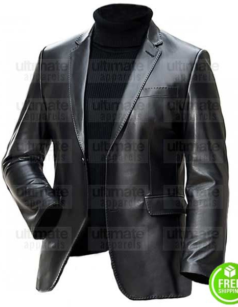MEN'S BLACK LEATHER BLAZER JACKET MEN'S BLACK LEATHER BLAZER JACKET