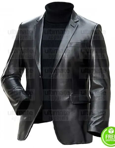 MEN'S BLACK LEATHER BLAZER JACKET