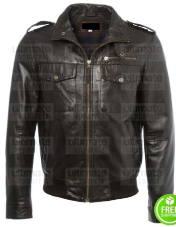 MEN'S DARK BROWN LEATHER JACKET LONDON