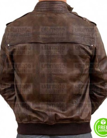 MEN'S BROWN DISTRESSED BOMBER LEATHER JACKET