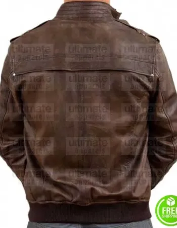 MEN'S BROWN DISTRESSED BOMBER LEATHER JACKET