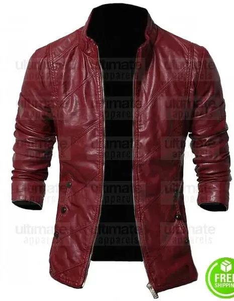 MEN'S MAROON LEATHER BLAZER JACKET