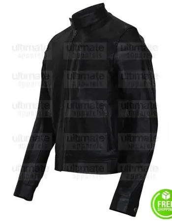 MEN'S MOTORCYCLE BLACK LEATHER JACKET