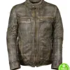 MEN'S OLIVE GREEN DISTRESSED LEATHER JACKET