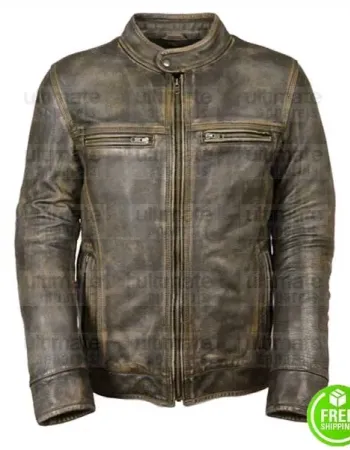 MEN'S OLIVE GREEN DISTRESSED LEATHER JACKET