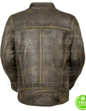 MEN'S OLIVE GREEN DISTRESSED LEATHER JACKET