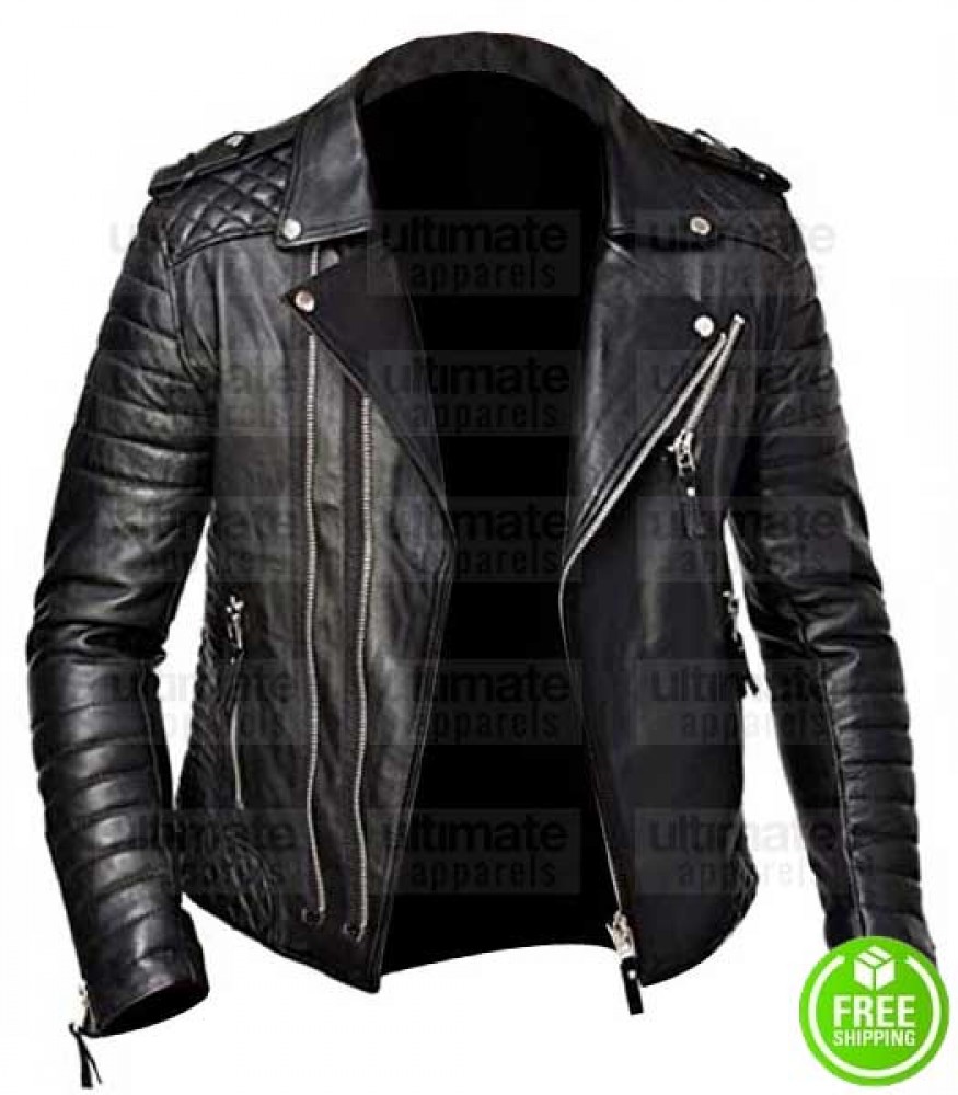 Buy Mens Quilted Black Leather Biker Jacket