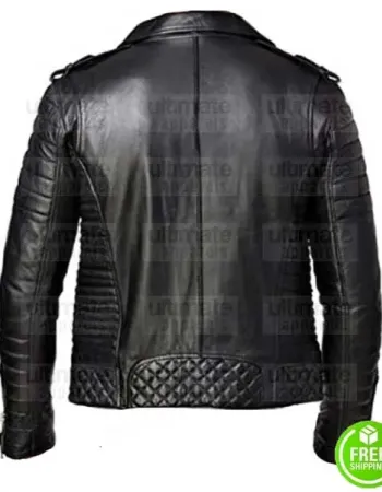 MEN'S QUILTED BLACK LEATHER BIKER JACKET 