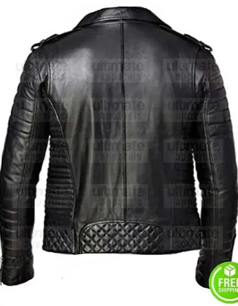 MEN'S QUILTED BLACK LEATHER BIKER JACKET 