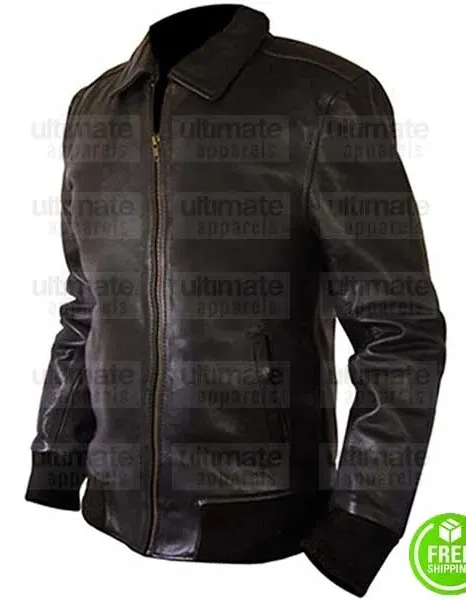 SHIRT COLLAR BLACK BOMBER LEATHER JACKET SHIRT COLLAR BLACK BOMBER LEATHER JACKET