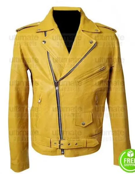 MEN'S YELLOW LEATHER MOTORCYCLE JACKET MEN'S YELLOW LEATHER MOTORCYCLE JACKET
