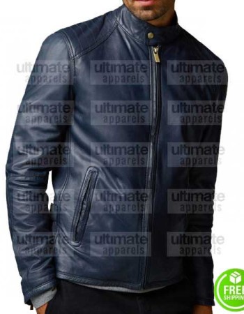 MEN'S FASHION NAVY BLUE LEATHER JACKET
