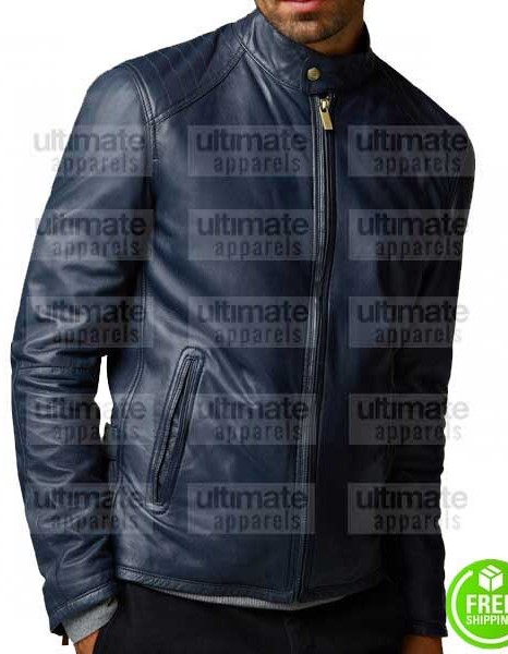 MEN'S FASHION NAVY BLUE LEATHER JACKET