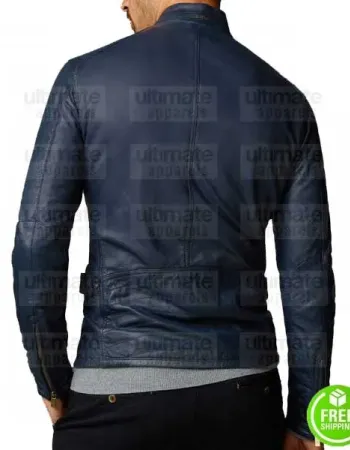 MEN'S FASHION NAVY BLUE LEATHER JACKET