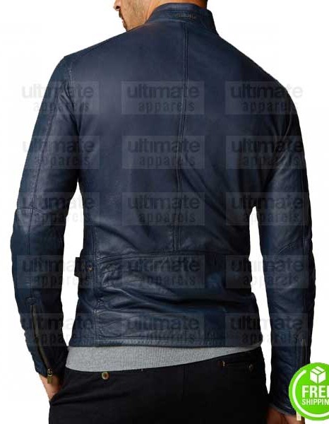 MEN'S FASHION NAVY BLUE LEATHER JACKET