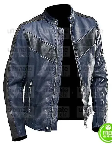 CAFE RACER NAVY BLUE LEATHER MOTORCYCLE JACKET CAFE RACER NAVY BLUE LEATHER MOTORCYCLE JACKET