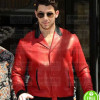 NICK JONAS RED BOMBER LEATHER JACKET NICK JONAS RED BOMBER LEATHER JACKET
