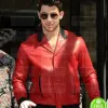 NICK JONAS RED BOMBER LEATHER JACKET NICK JONAS RED BOMBER LEATHER JACKET