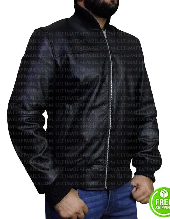 BLACK BOMBER LEATHER JACKET BLACK BOMBER LEATHER JACKET
