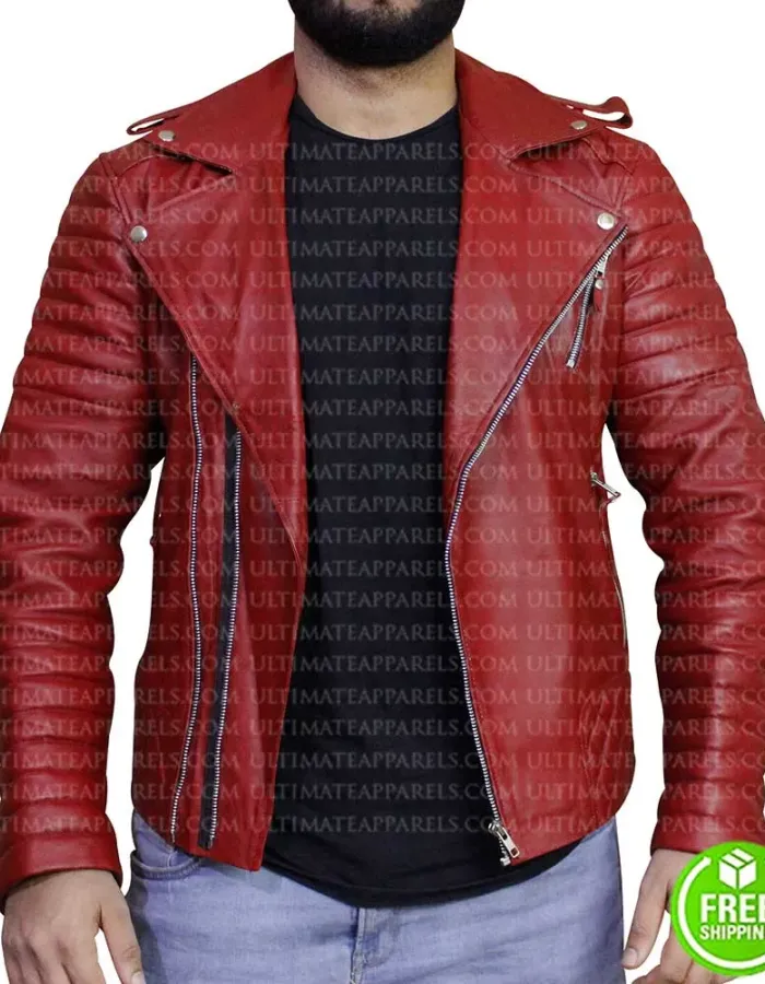 BLOOD RED BIKER LEATHER JACKET