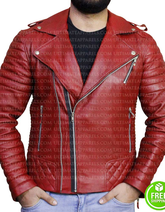 BLOOD RED BIKER LEATHER JACKET BLOOD RED BIKER LEATHER JACKET