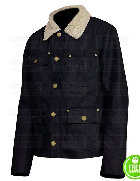 CHICAGO P.D PATRICK JOHN FLUGER BLACK FUR COLLAR JACKET CHICAGO P.D PATRICK JOHN FLUGER BLACK FUR COLLAR JACKET