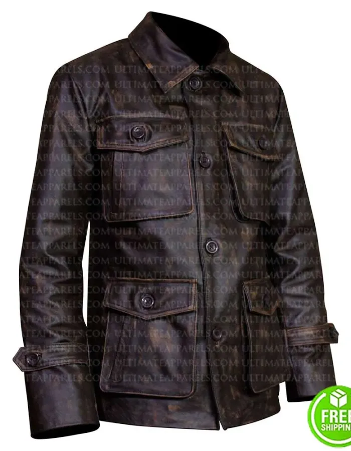 FOUR POCKETS DARK BROWN DISTRESSED LEATHER JACKET FOUR POCKETS DARK BROWN DISTRESSED LEATHER JACKET
