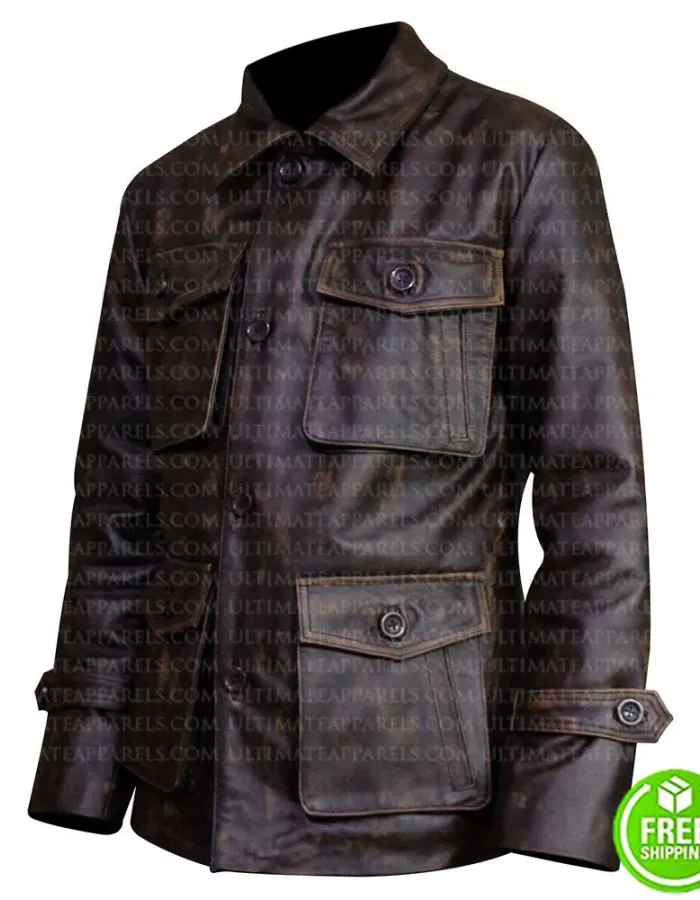 FOUR POCKETS DARK BROWN DISTRESSED LEATHER JACKET FOUR POCKETS DARK BROWN DISTRESSED LEATHER JACKET