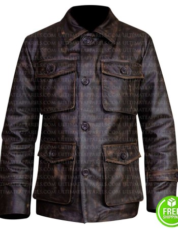 FOUR POCKETS DARK BROWN DISTRESSED LEATHER JACKET