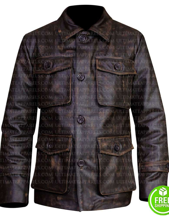 FOUR POCKETS DARK BROWN DISTRESSED LEATHER JACKET FOUR POCKETS DARK BROWN DISTRESSED LEATHER JACKET