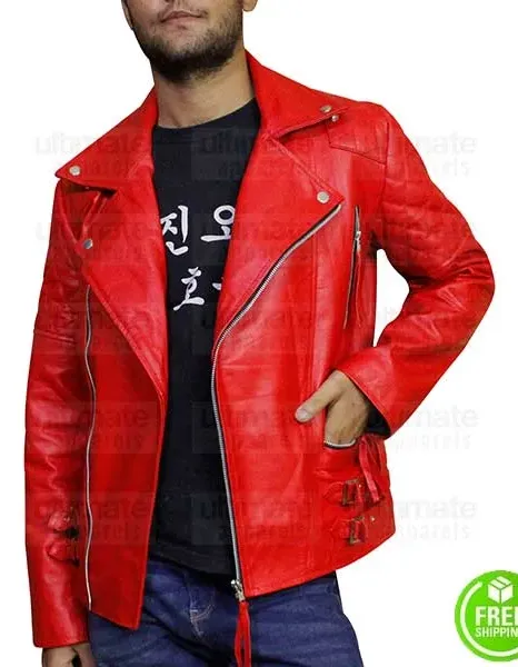 MEN'S RED BIKER LEATHER JACKET