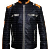RETRO STRIPED BLACK LEATHER JACKET