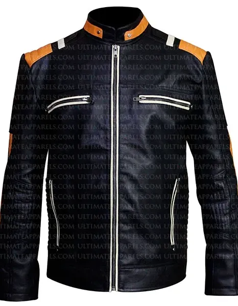 RETRO STRIPED BLACK LEATHER JACKET
