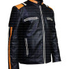 RETRO STRIPED BLACK LEATHER JACKET