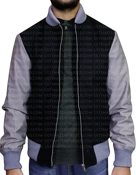 BLACK VARSITY LETTERMAN BOMBER JACKET