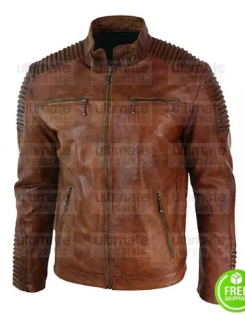 MEN'S QUILTED VINTAGE BROWN LEATHER JACKET