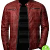 RED DISTRESSED LEATHER JACKET