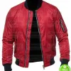 MEN'S RED SATIN BOMBER JACKET MEN'S RED SATIN BOMBER JACKET