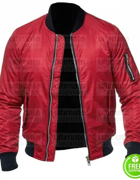 MEN'S RED SATIN BOMBER JACKET MEN'S RED SATIN BOMBER JACKET