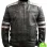 MEN'S RETRO GREY STRIPES BLACK LEATHER JACKET