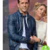 RYAN REYNOLDS BLUE BOMBER LEATHER JACKET