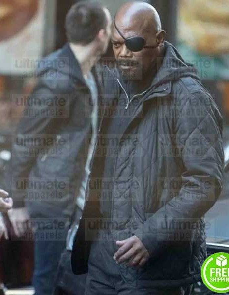 SPIDER-MAN FAR FROM HOME SAMUEL L. JACKSON (NICK FURY) BLACK COTTON JACKET SPIDER-MAN FAR FROM HOME SAMUEL L. JACKSON (NICK FURY) BLACK COTTON JACKET