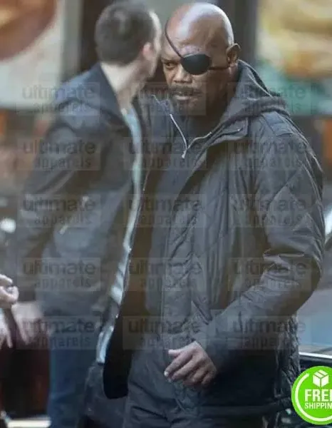 SPIDER-MAN FAR FROM HOME SAMUEL L. JACKSON (NICK FURY) BLACK COTTON JACKET SPIDER-MAN FAR FROM HOME SAMUEL L. JACKSON (NICK FURY) BLACK COTTON JACKET