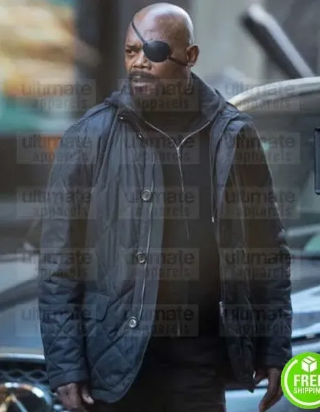 SPIDER-MAN FAR FROM HOME SAMUEL L. JACKSON (NICK FURY) BLACK COTTON JACKET SPIDER-MAN FAR FROM HOME SAMUEL L. JACKSON (NICK FURY) BLACK COTTON JACKET