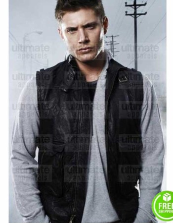 SUPERNATURAL JENSEN ACKLES (DEAN WINCHESTER) BLACK LEATHER VEST SUPERNATURAL JENSEN ACKLES (DEAN WINCHESTER) BLACK LEATHER VEST