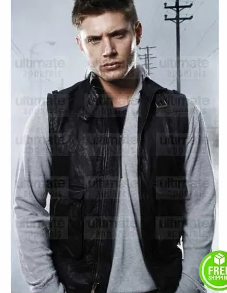 SUPERNATURAL JENSEN ACKLES (DEAN WINCHESTER) BLACK LEATHER VEST